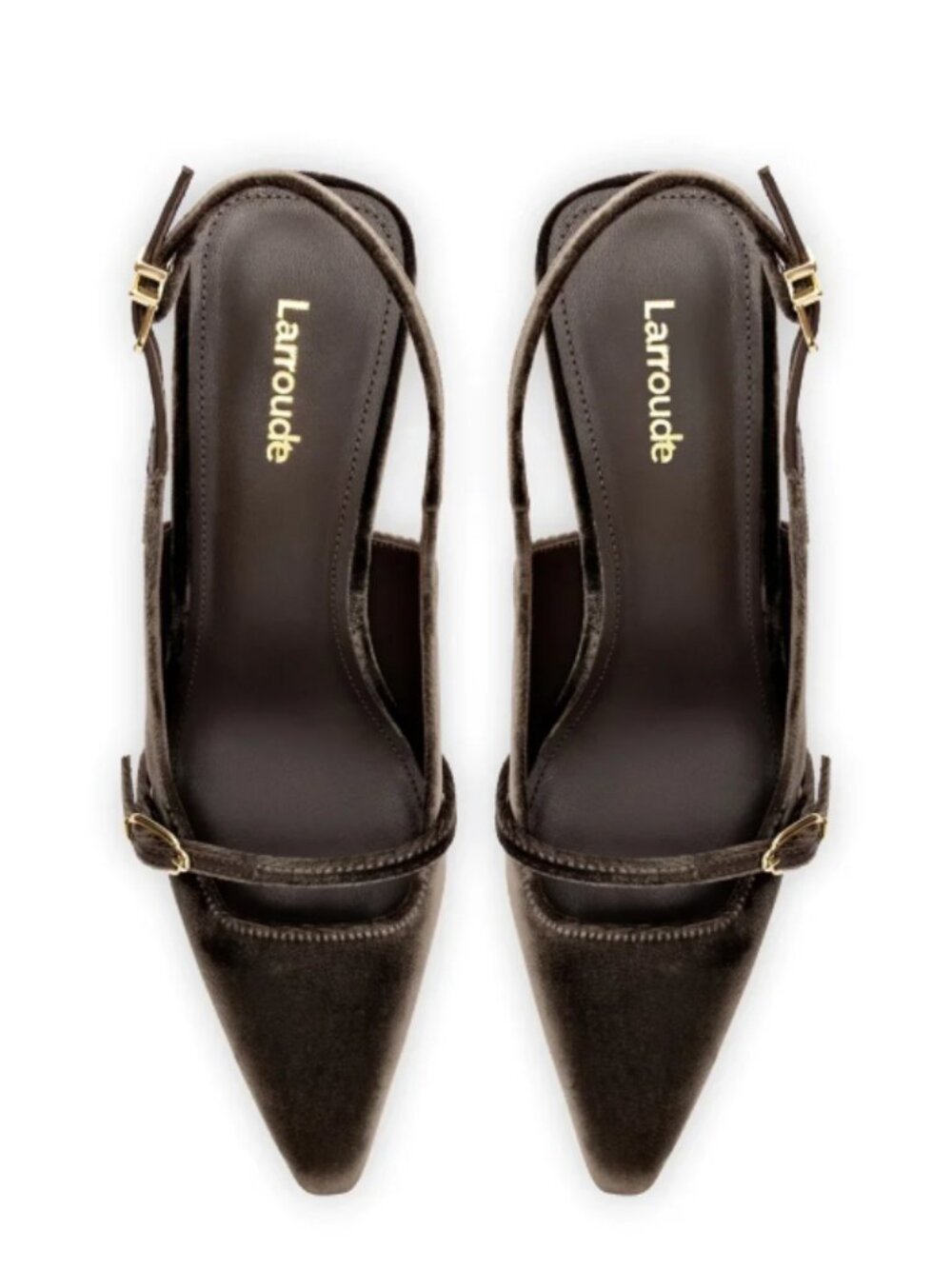 Larroude Brown Slingback Pointed-Toe Heels with White Branded Box